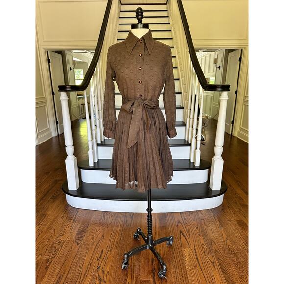 Vintage 60s Brown Voile Pleated Dress Mod Groovy Indie Alternative Punk Festival - Picture 3 of 14